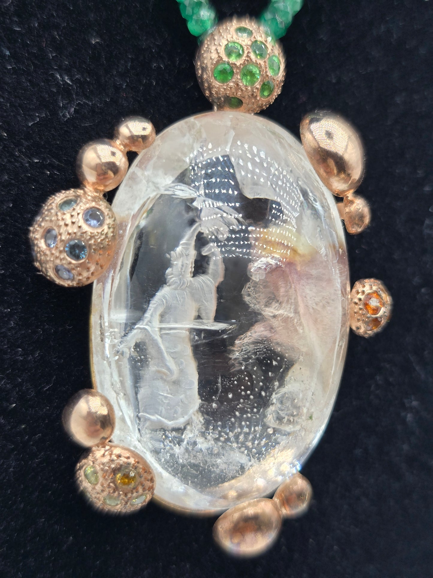 Intaglio Wizard suspended in Space with Gemstones Pendants