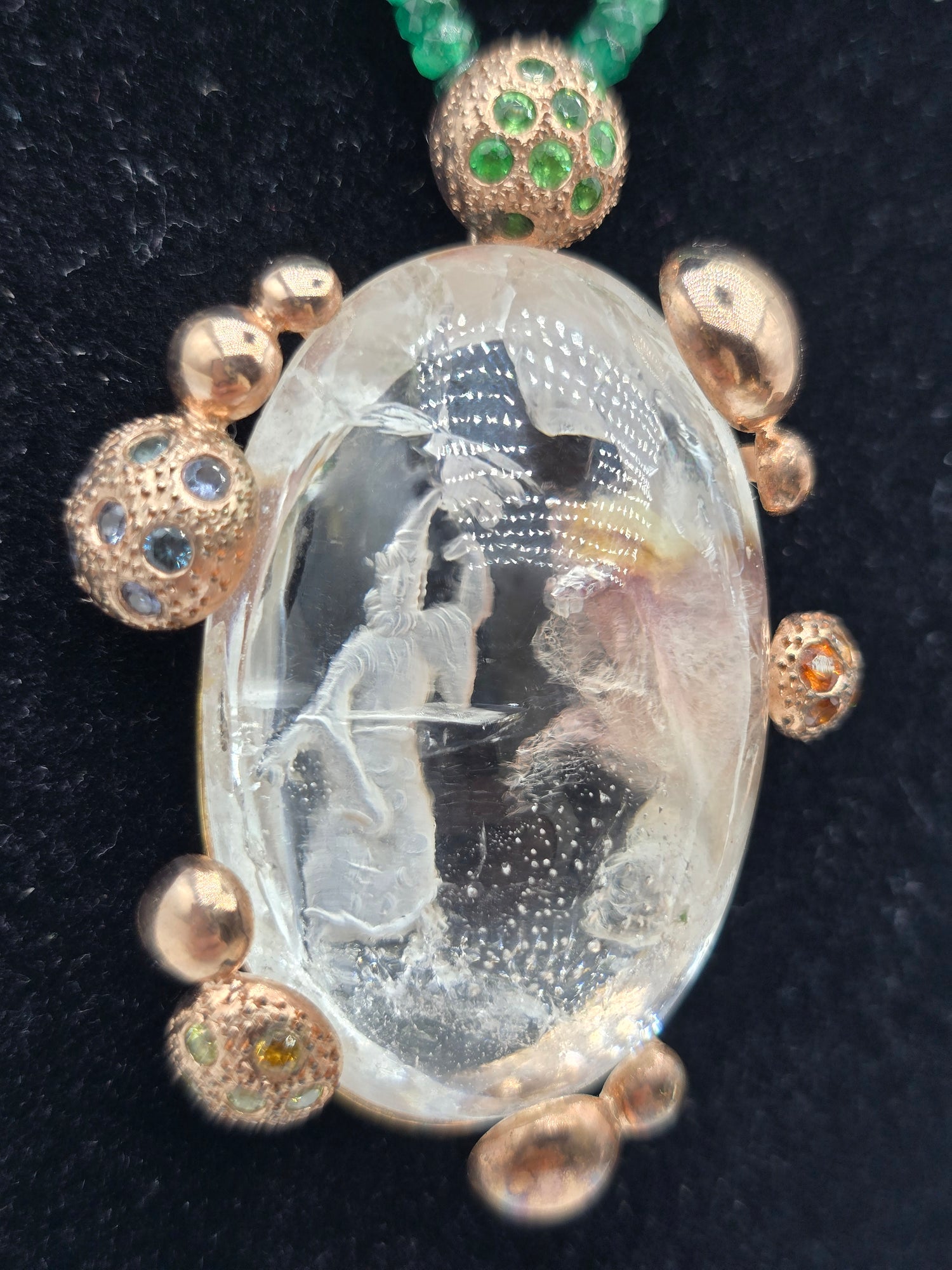 Intaglio Wizard suspended in Space with Gemstones Pendants