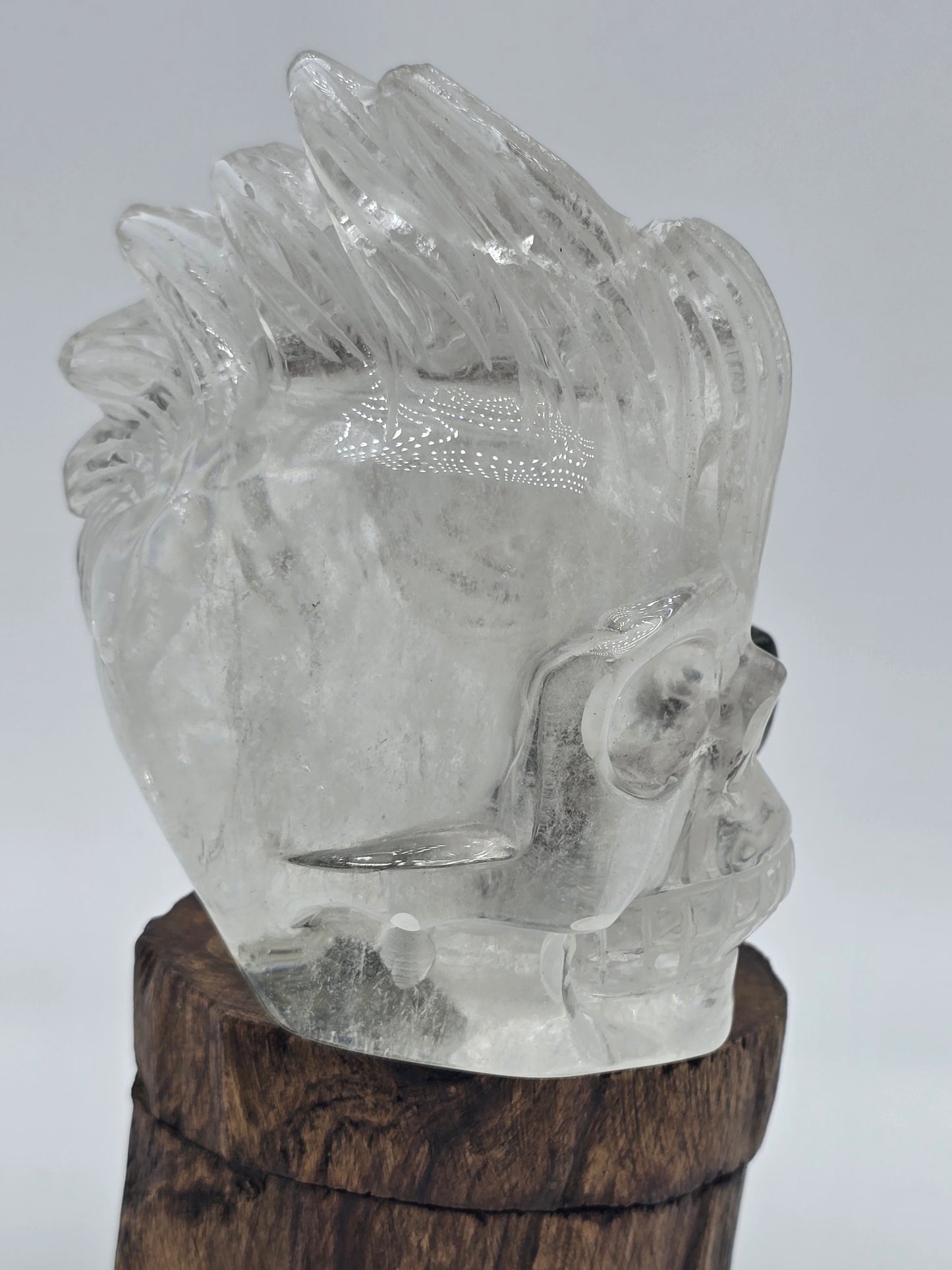 Green Chlorite in Clear Quartz Mohawk skull with Spider art