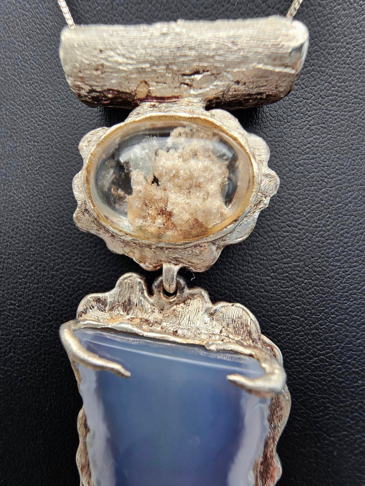 Blue Chalcedony, Ruby, Scenic Quartz Neck Art