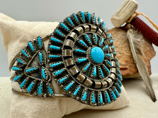 Turquoise Squash Blossom Sterling silver cuff bracelet