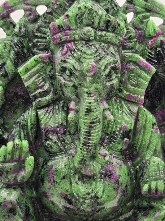 Ruby in Zoisite Matrix Filagree carved Ganesha Altar