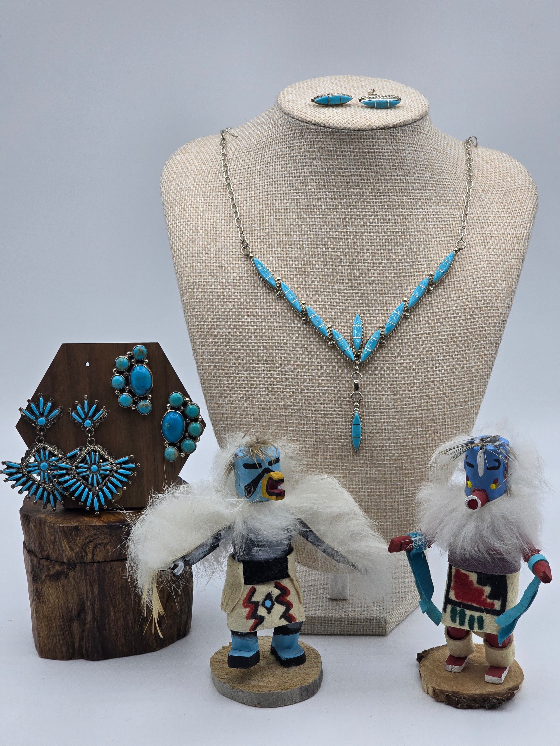 Zuni Turquoise Necklace & stud Earring set