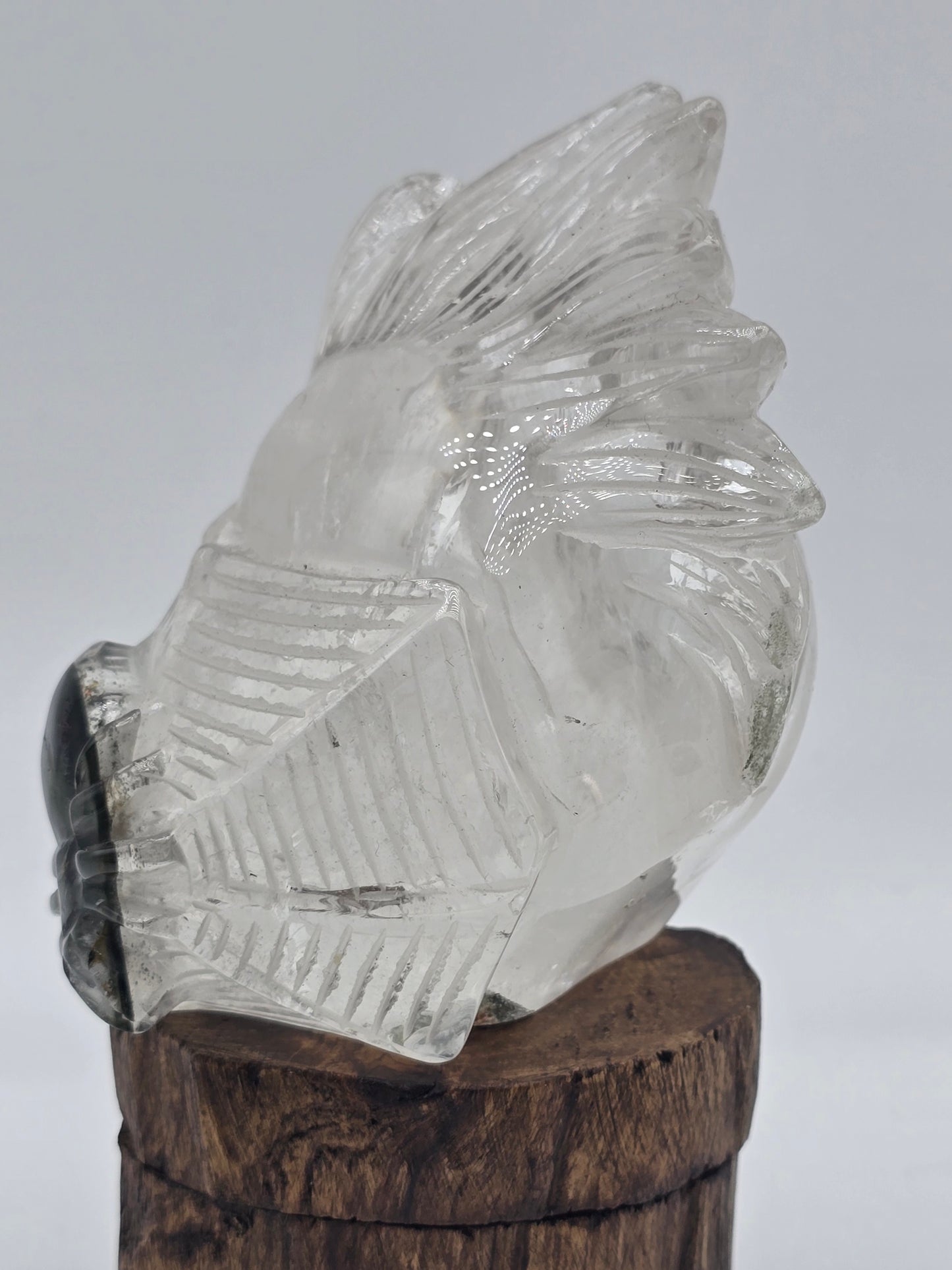 Green Chlorite in Clear Quartz Mohawk skull with Spider art