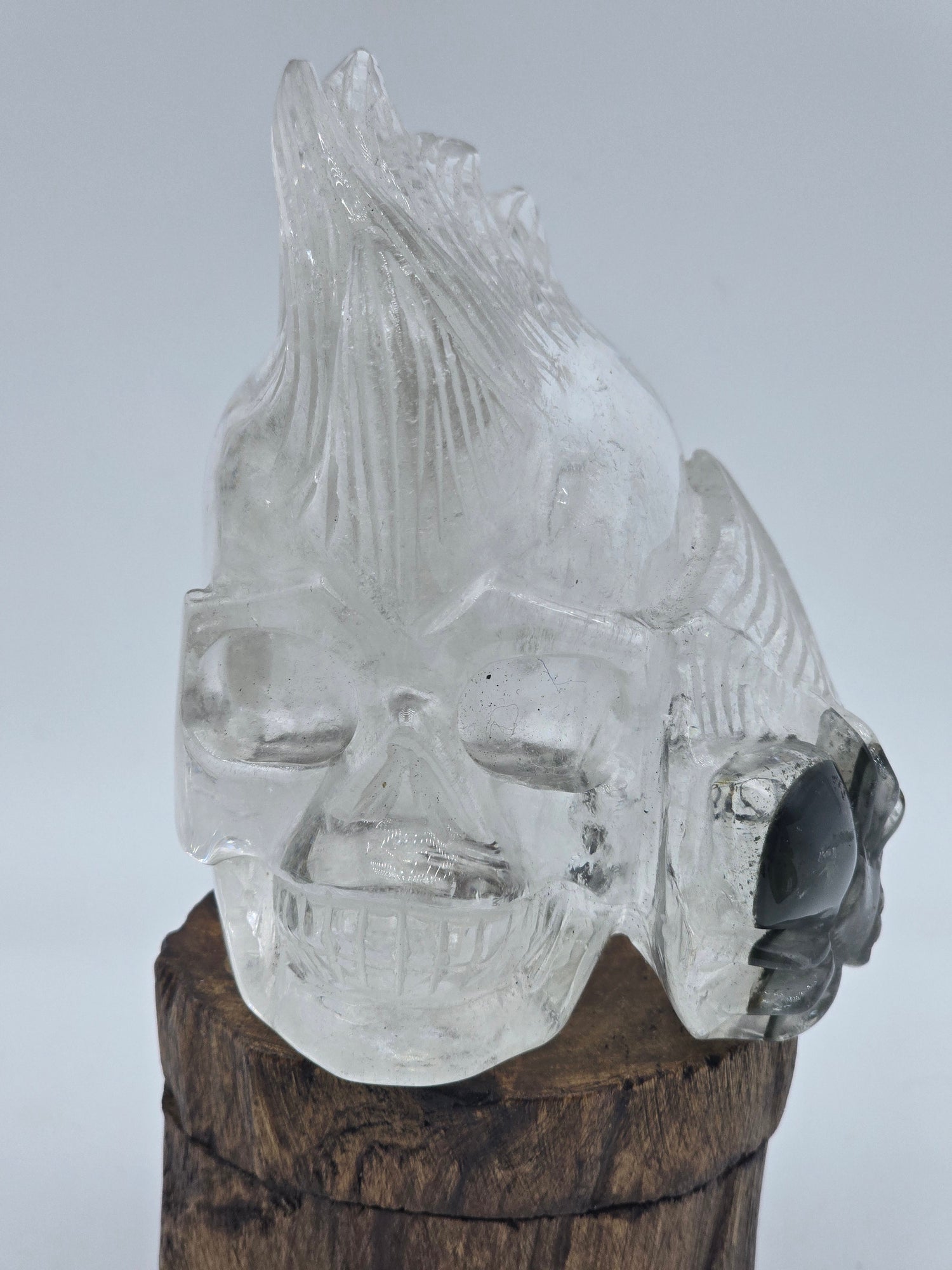 Green Chlorite in Clear Quartz Mohawk skull with Spider art