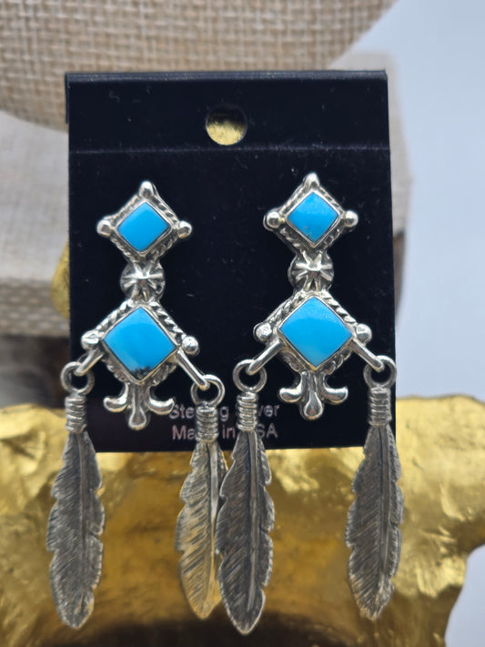 Sleeping Beauty Turquoise & Feather Stud Earrings