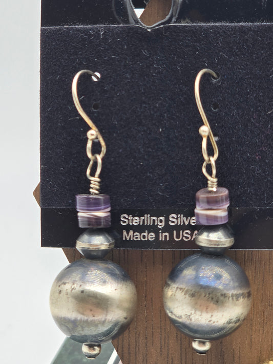 Wampum & Navajo pearl style dangle Earrings