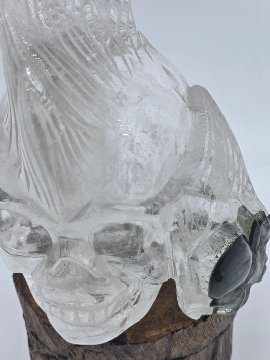 Green Chlorite in Clear Quartz Mohawk skull with Spider art