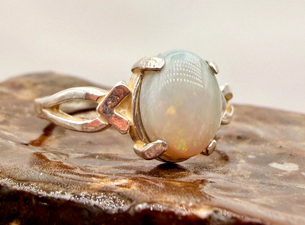 Oval Opal Sterling Silver Ring – Size 6.5