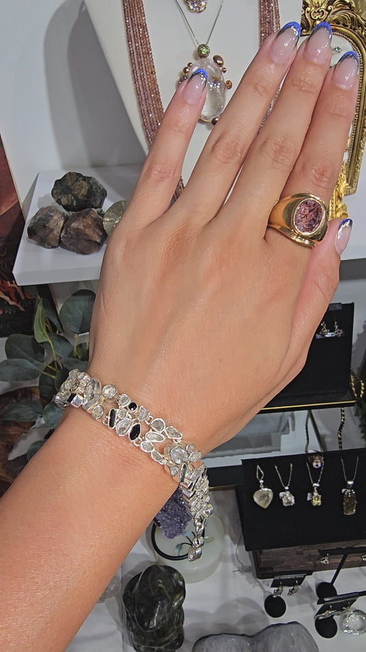 Black Onyx, Tourmaline & Herkimer Quartz Bracelet