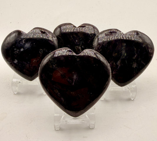 Natural Purple Dumortierite in Quartz crystal heart featuring rich violet inclusions and polished collector-quality finish.