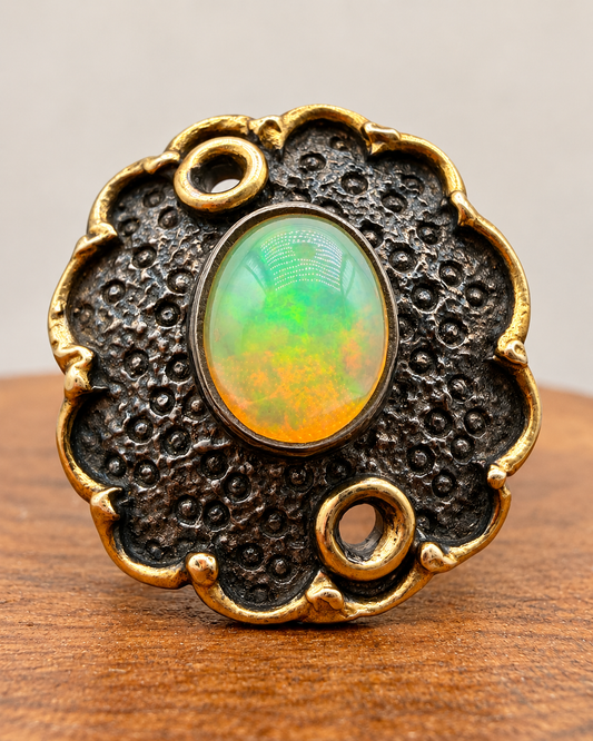 Rhodium Plated Silver Opal Ring with Gold Plated Accent – Size 6