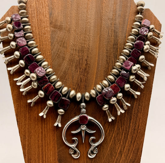 Selina Warner Spiny Oyster Sterling Silver Squash Blossom Necklace & Matching Earrings