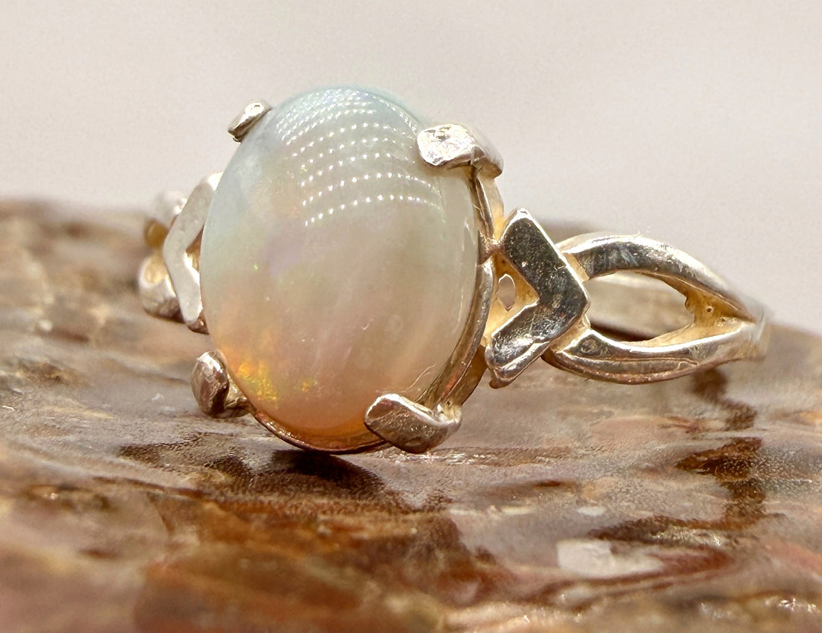 Oval Opal Sterling Silver Ring – Size 6.5