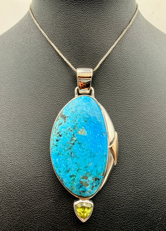 Turquoise, Peridot & 14K Gold Accent Sterling Silver Pendant